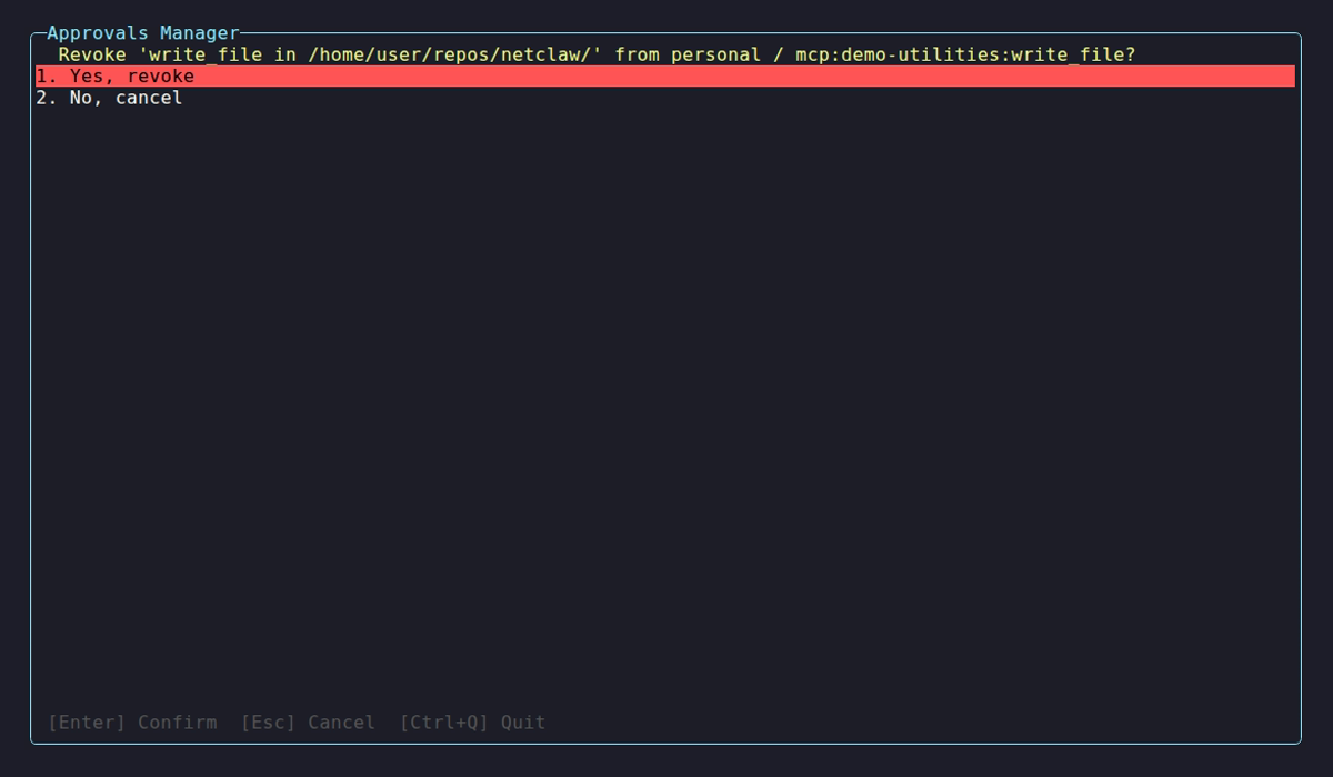 Revoke confirmation dialog in the TUI