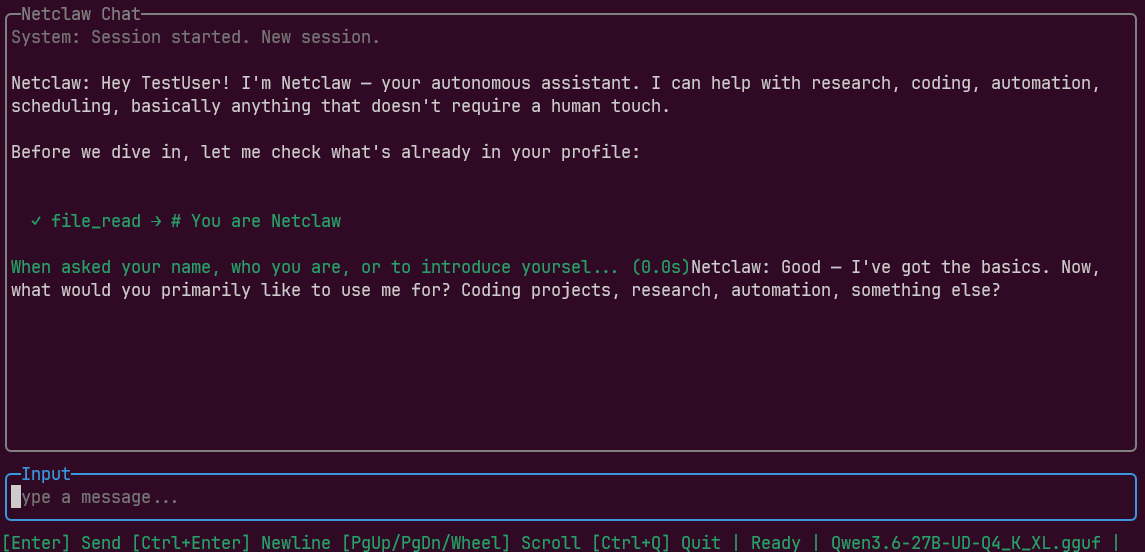 Netclaw greeting and profile check