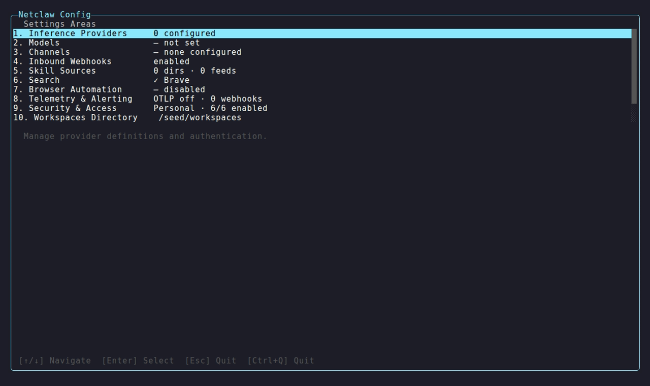 Settings Areas dashboard