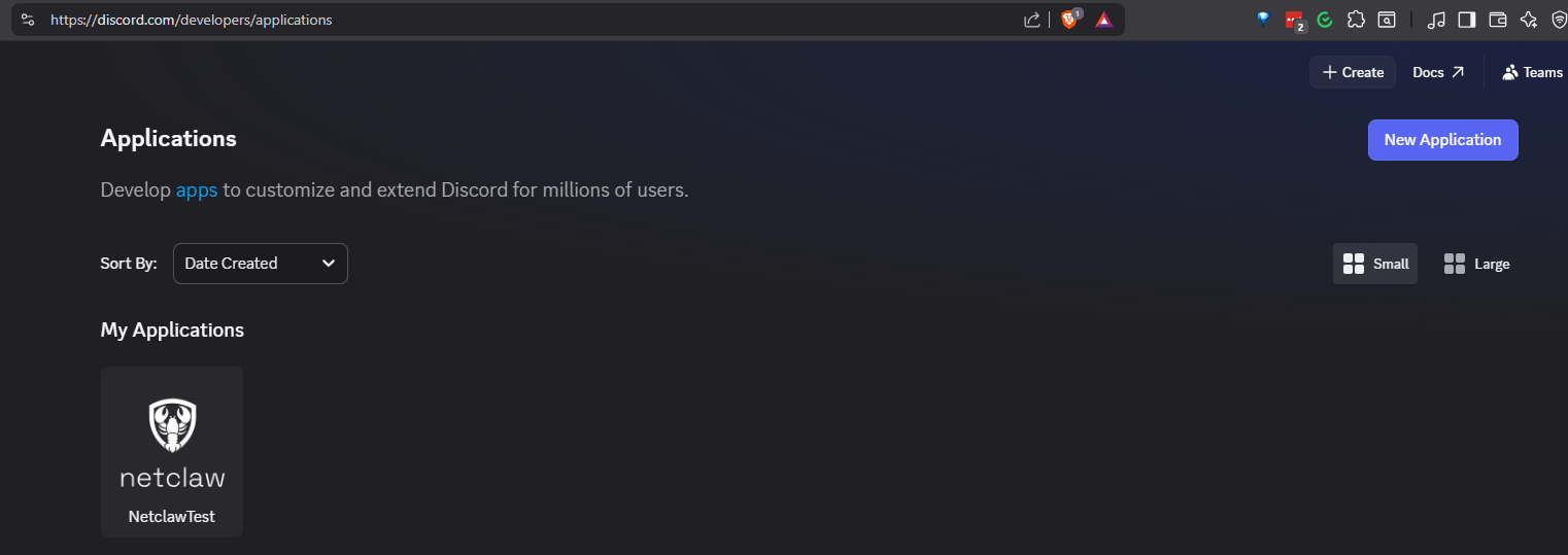 Discord Applications page