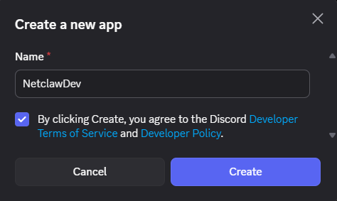 New Application dialog