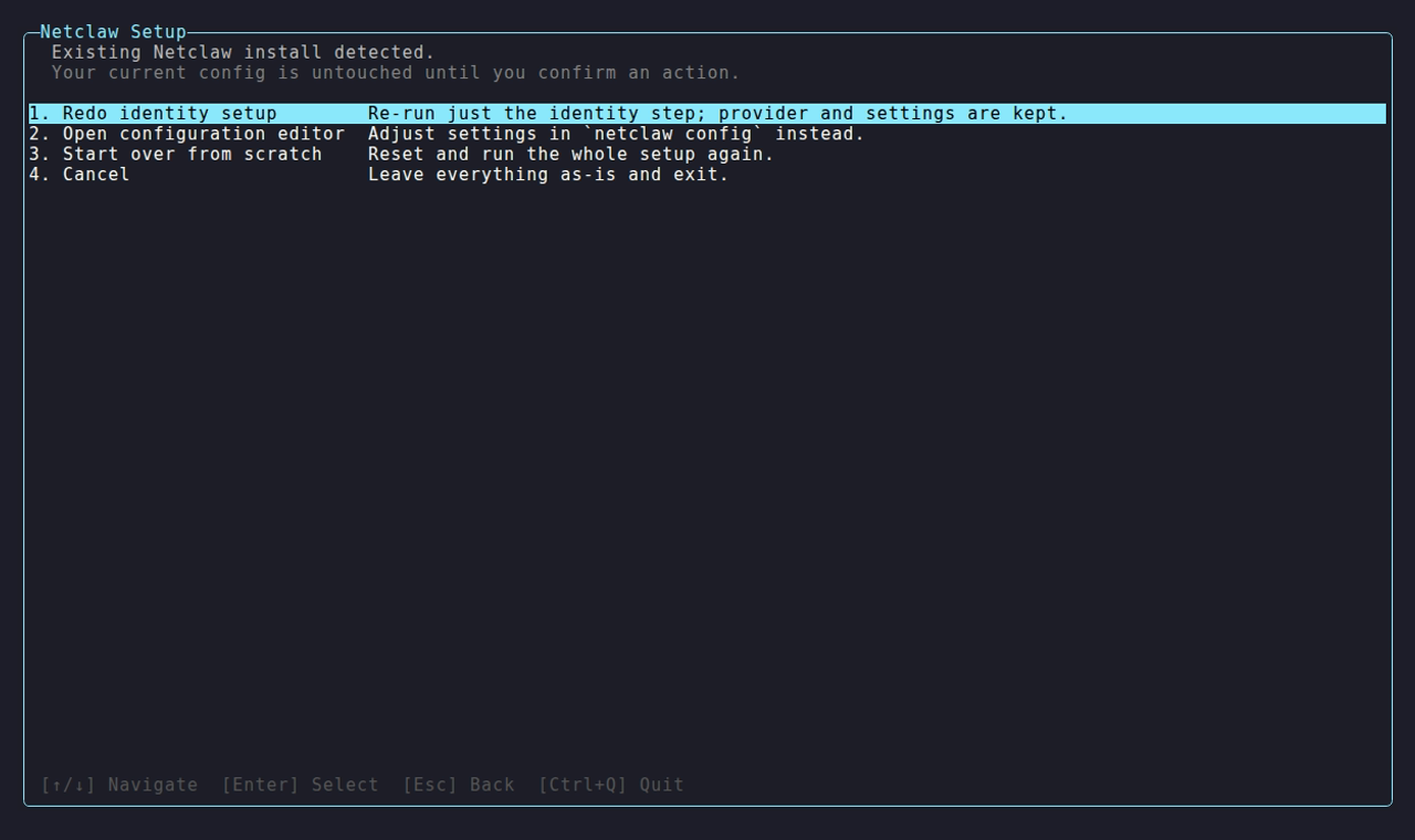 Existing-install action menu