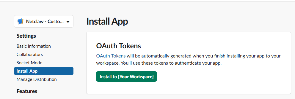 Slack Install App page